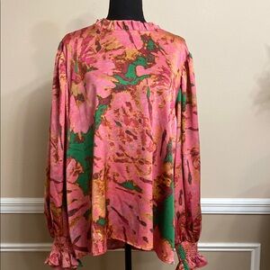 Jodifl Floral Pink and Green Women's Blouse 1X NWOT